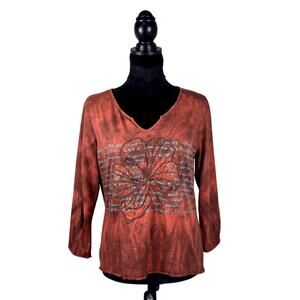 Vtg Y2k Caribbean Joe Beaded Embellished V Neck Grunge Whimsigoth Burnout Top Lg